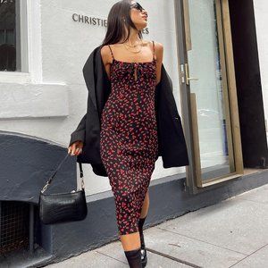 Princess Polly Noda Midi Dress in Black/Red